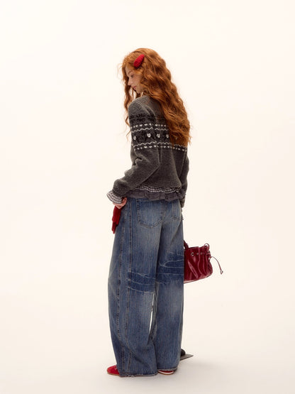 Fair Isle Knit Cardigan and Scarf Set