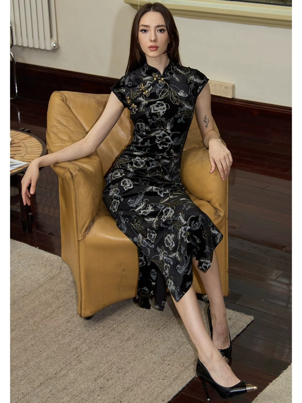 Black Velvet A-Line Qipao Dress