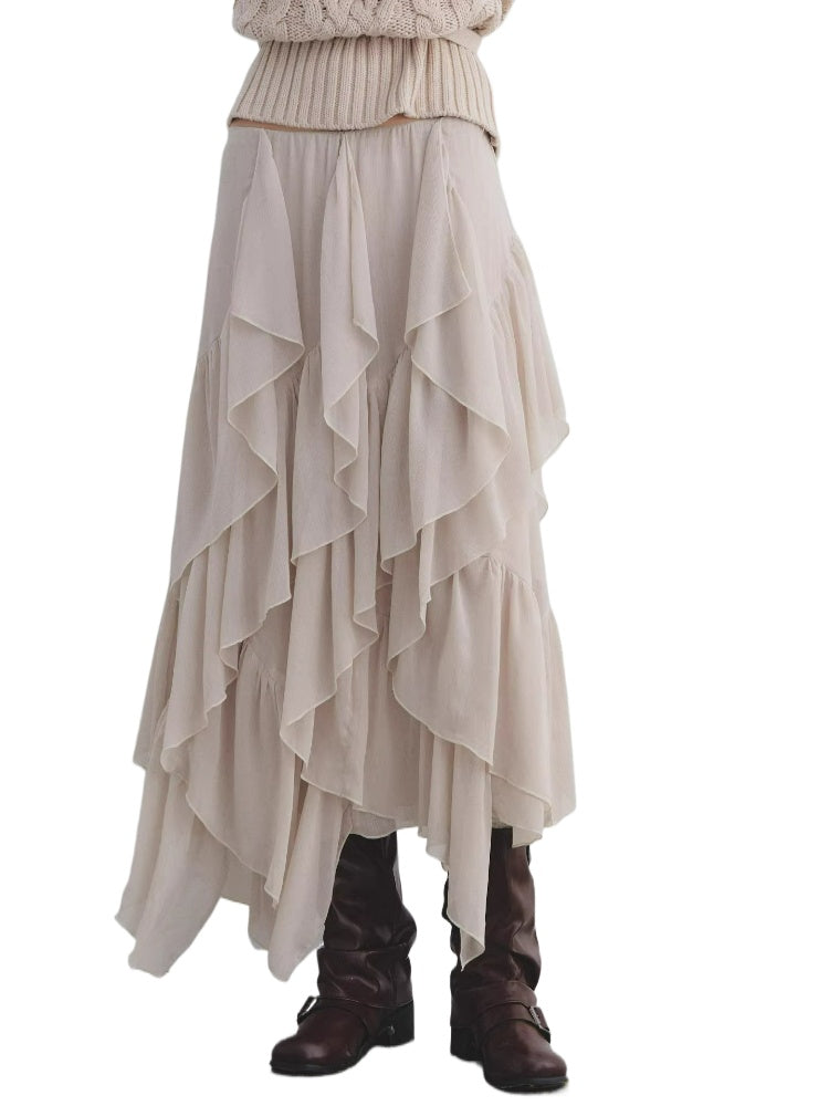Irregular Ruffle Elastic Waist Chiffon Skirt