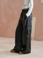 Double Waist Faux Leather Pants