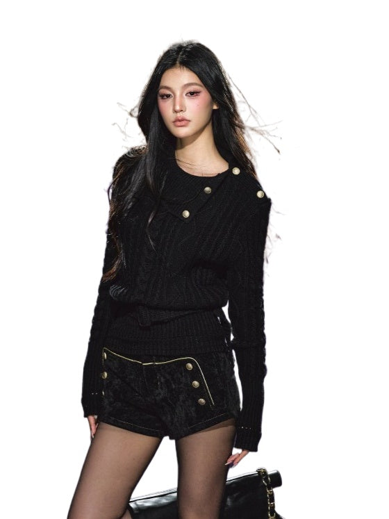 Wool Cable Mock-Neck Sweater