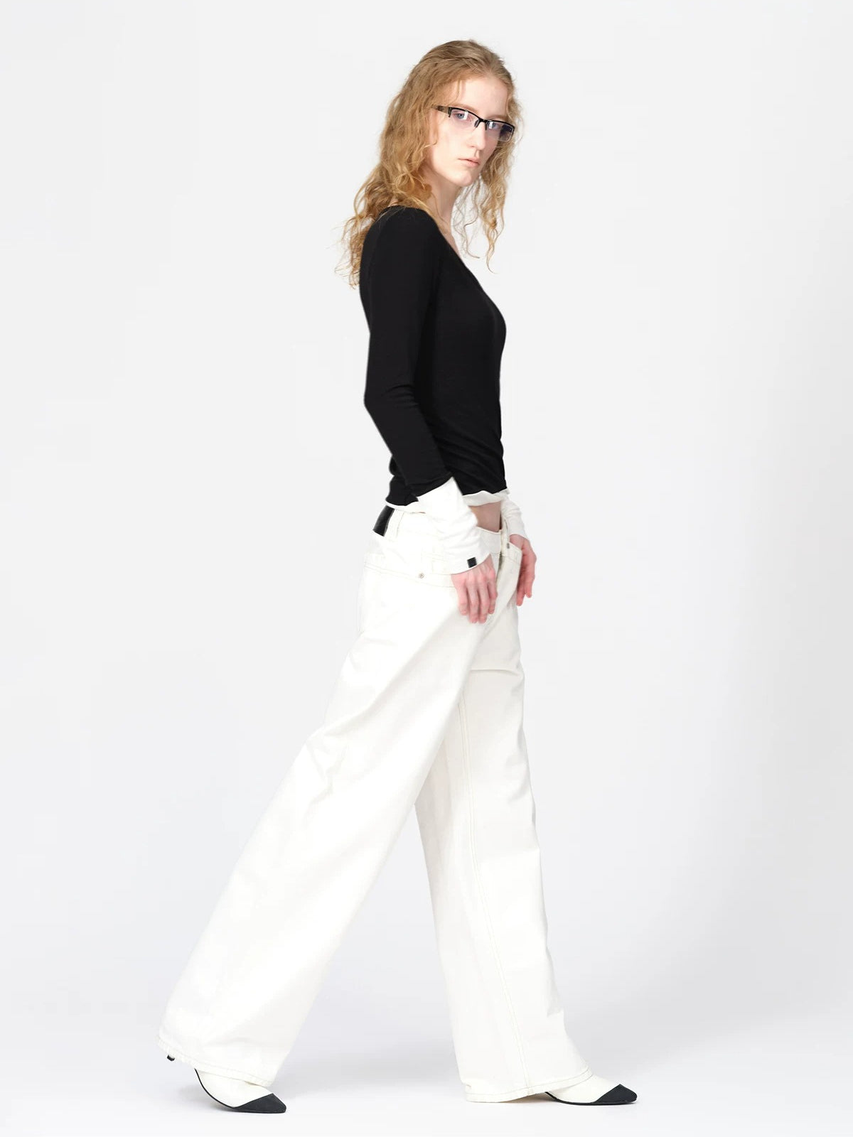 Wool Contrast V Neck Ruched Top