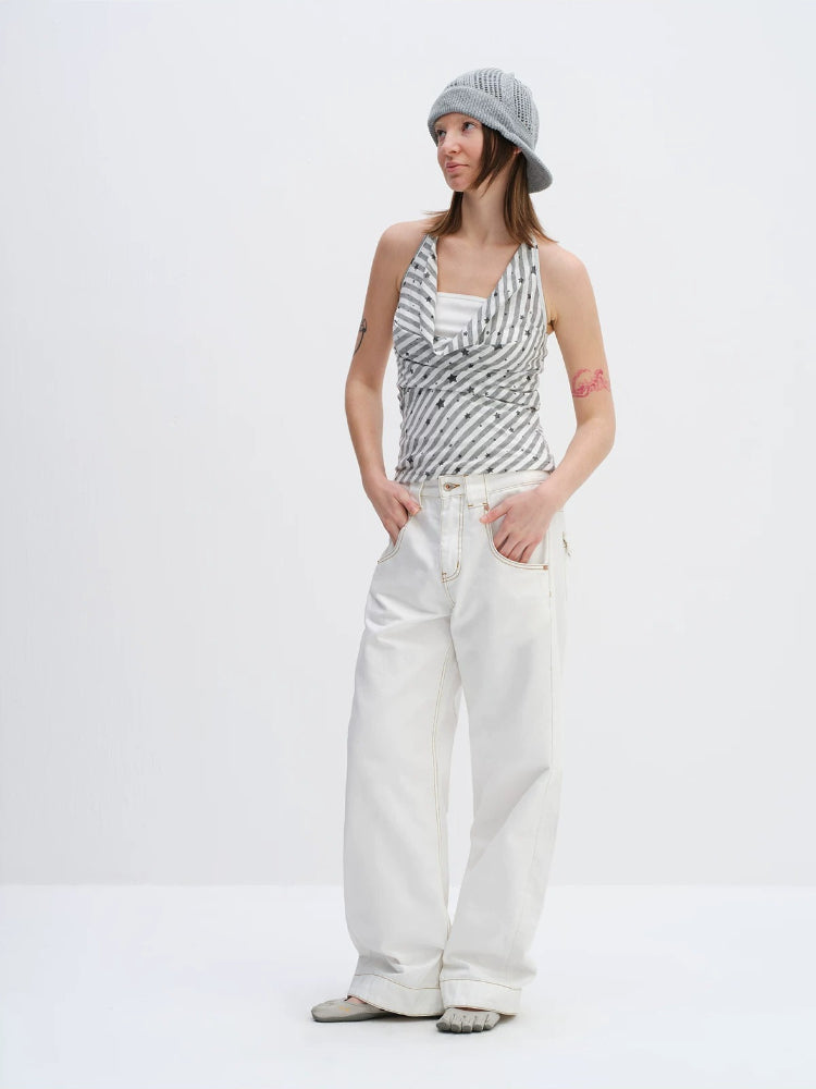 Fake Two-Piece Star Stripe Halter Top