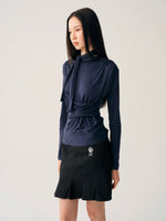 Navy Lace Up Waist Top