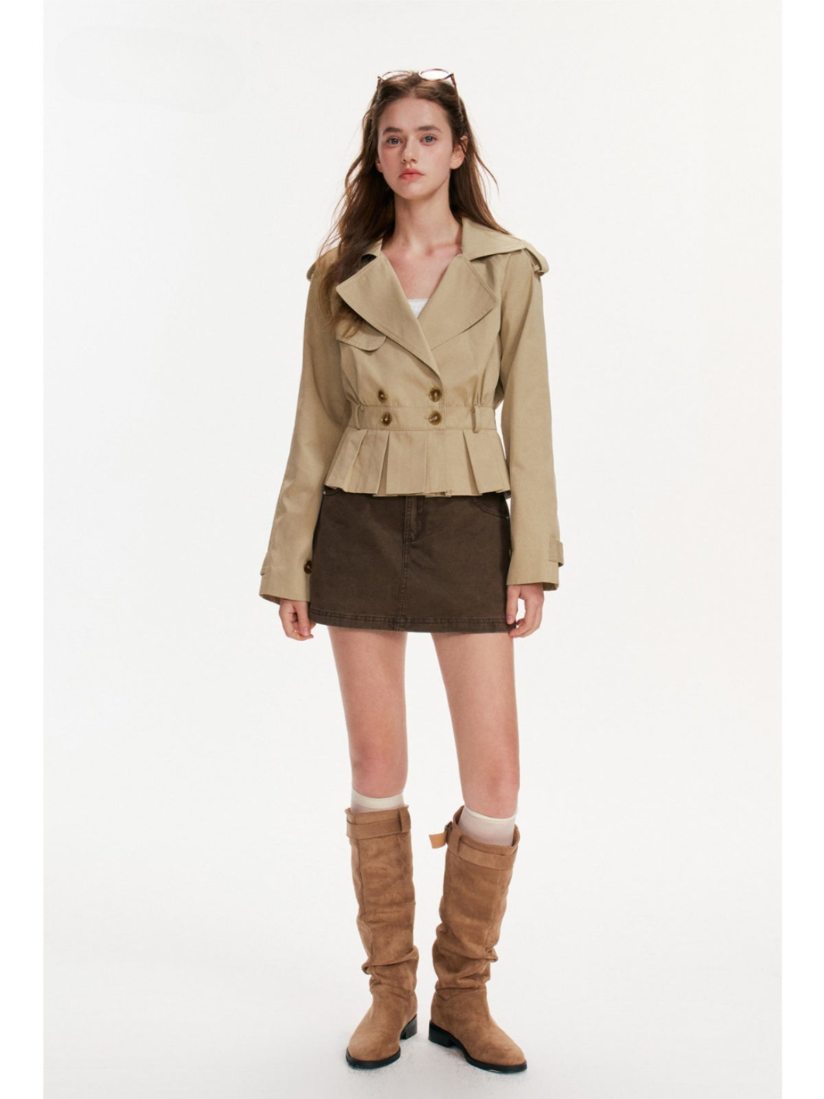 Double Breasted Pleated Trench Jacket