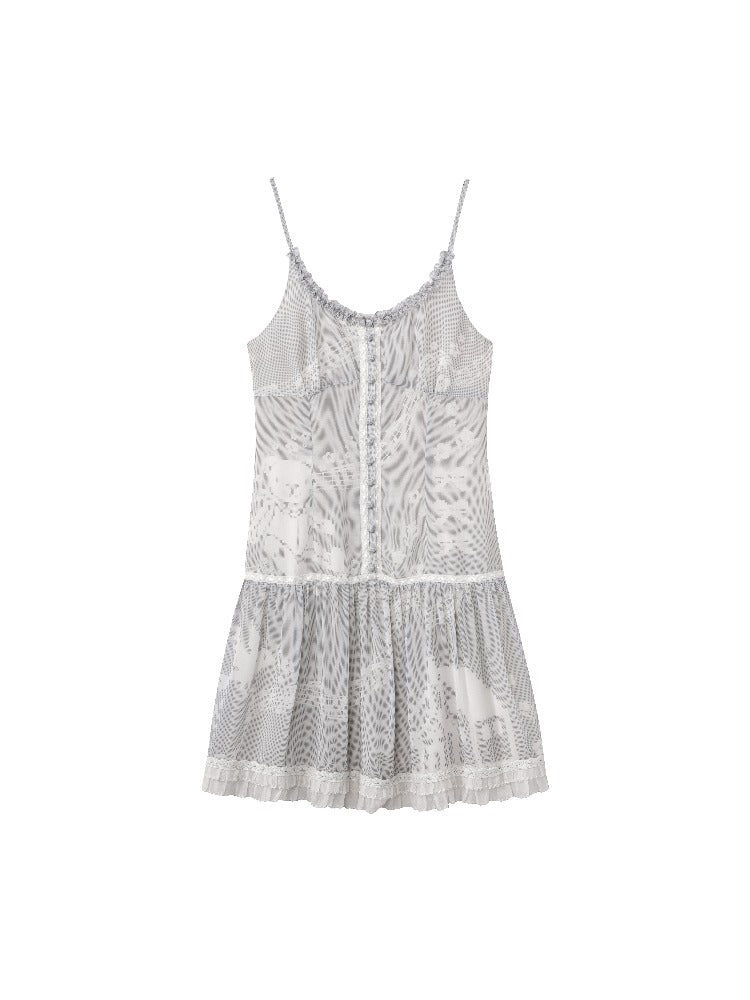 Pixel Print Chiffon Dress