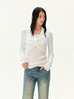 Pearl Twist Knit V-Neck Sweater