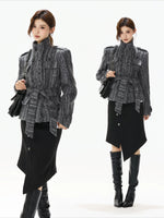 Gray Belted Tweed Coat