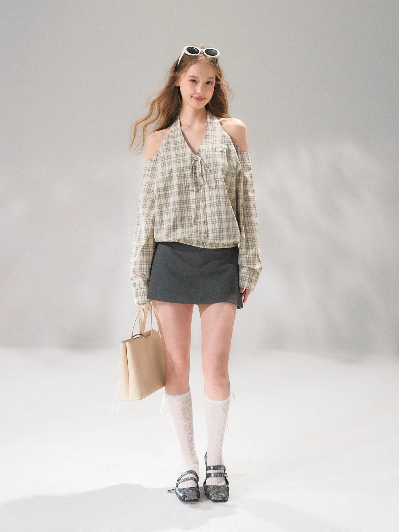 Halter Cutout Plaid Top