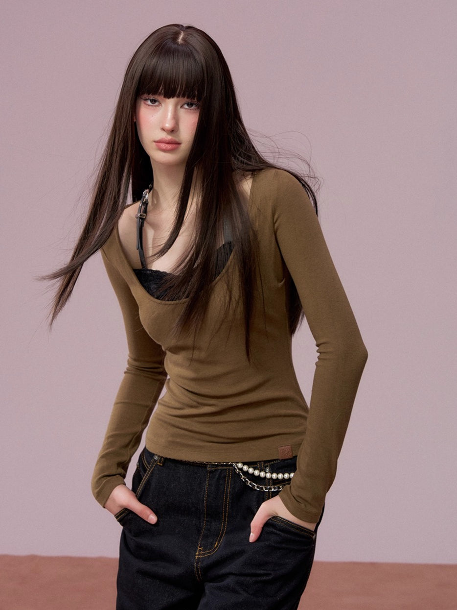 Lace-Panel Contrast Knit Top