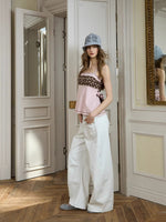 Embroidered Curved Wide-Leg Jeans