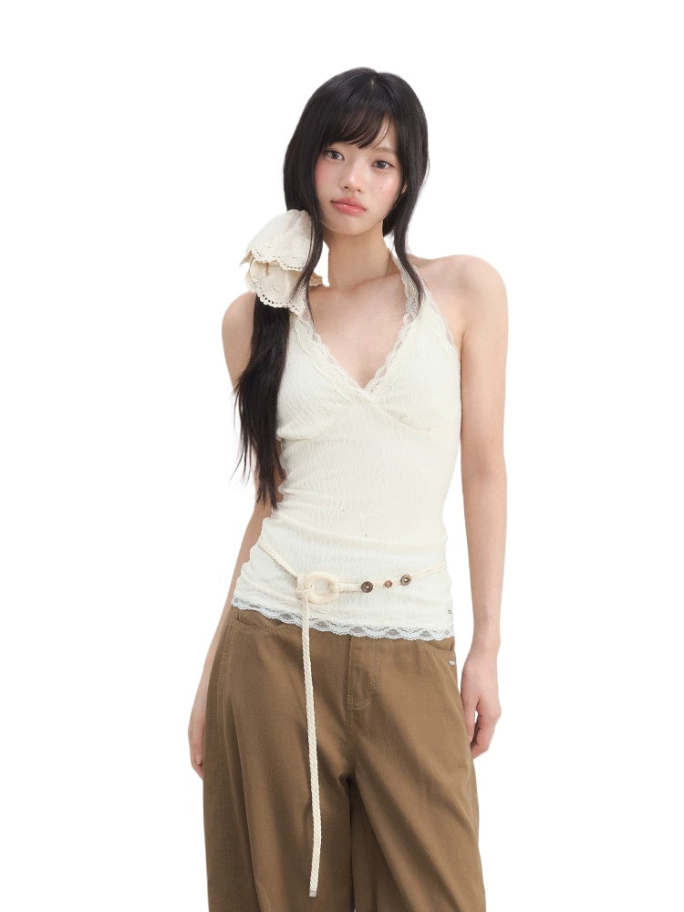 Lace Halter Backless Top &amp; Pants Set