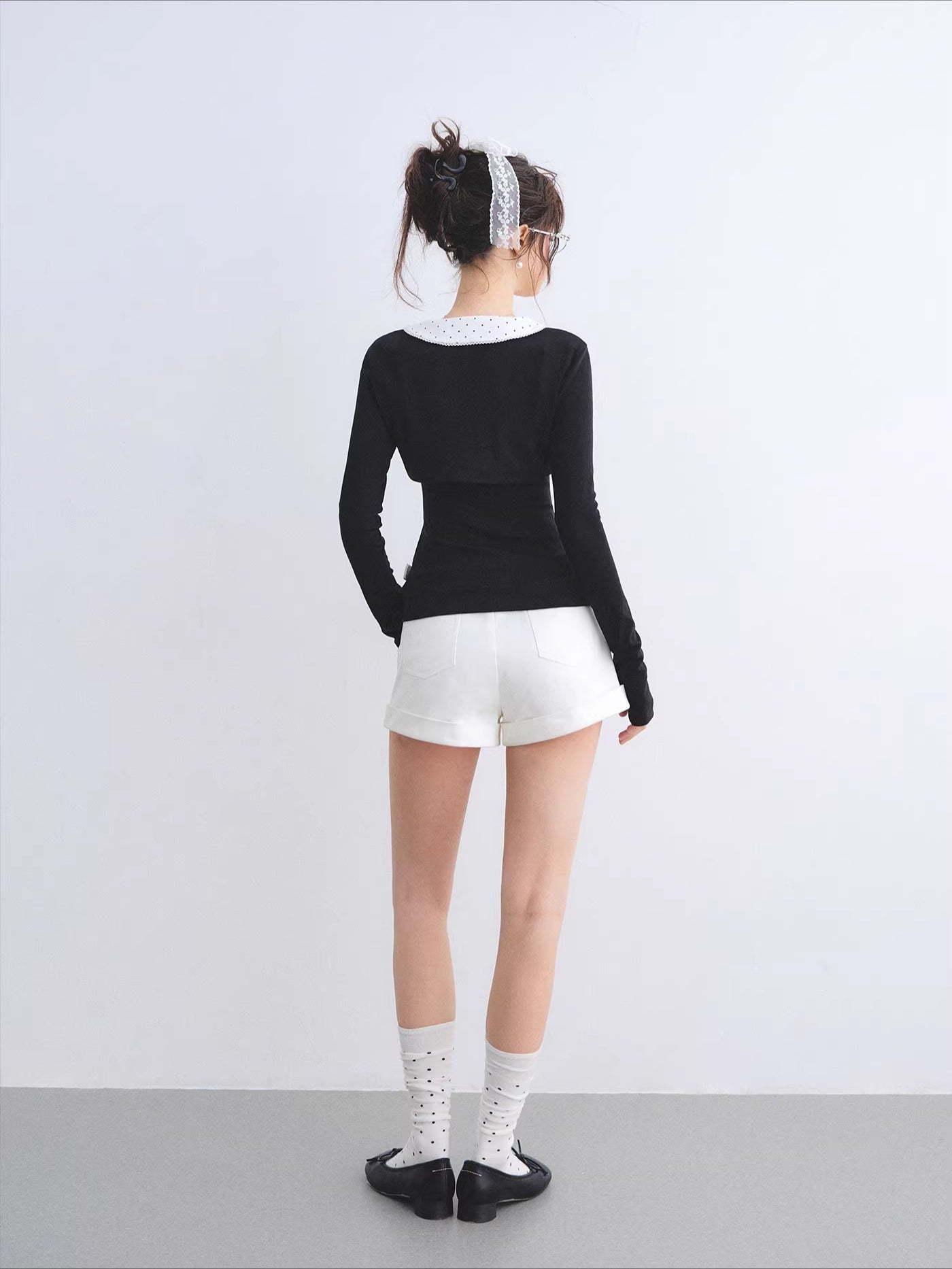 Polka Collar Cardigan Set