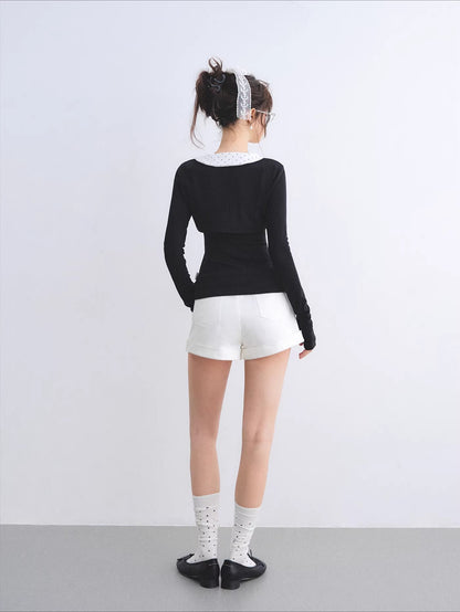 Polka Collar Cardigan Set
