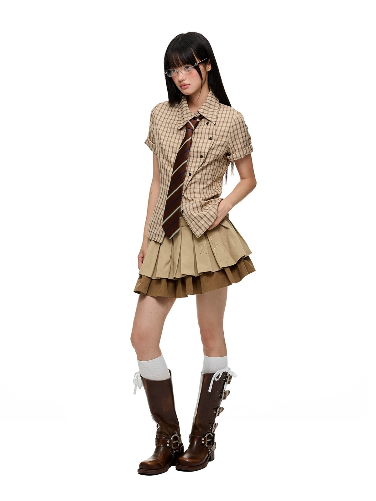 Korean Slim Waist Checkered Shirt