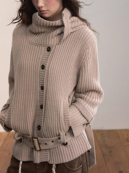 Oatmeal Scarfed Knit Sweater