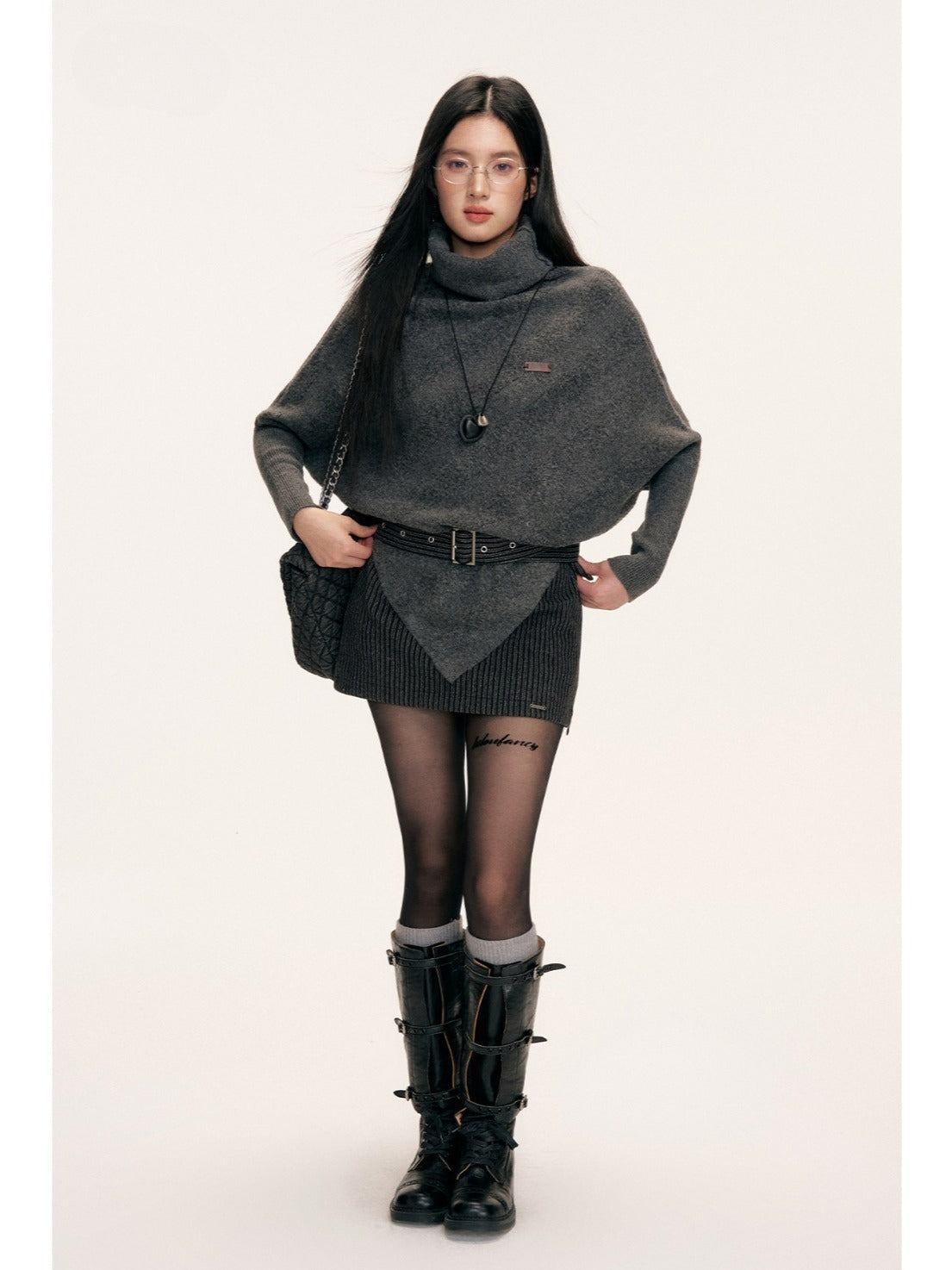Asymmetric Turtleneck Batwing Sleeve Sweater