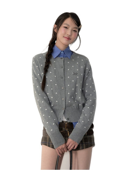 Blue &amp; Gray Polka Dot Knit Cardigan