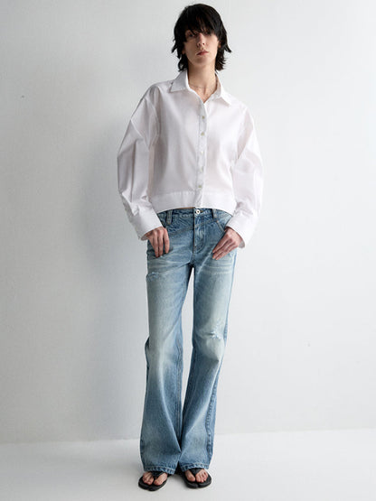 Irregular Pocket Wide-Leg Denim Pants