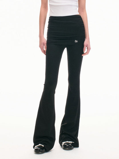 Faux Two-piece Mid-waist Pleated Flared Pants