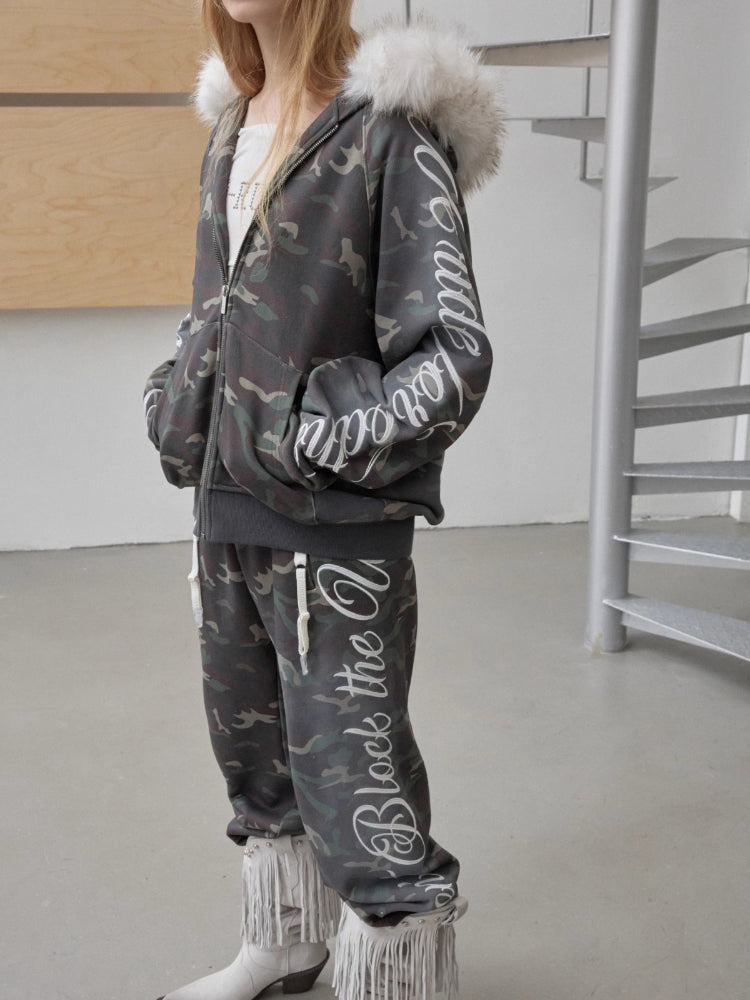 Camo Embroidered Hoodie Sweat Set