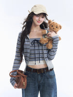 Striped Hooded Cardigan Bandeau Knit Set