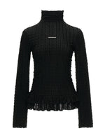 Ruffle High-Neck Slim Long Sleeve Top