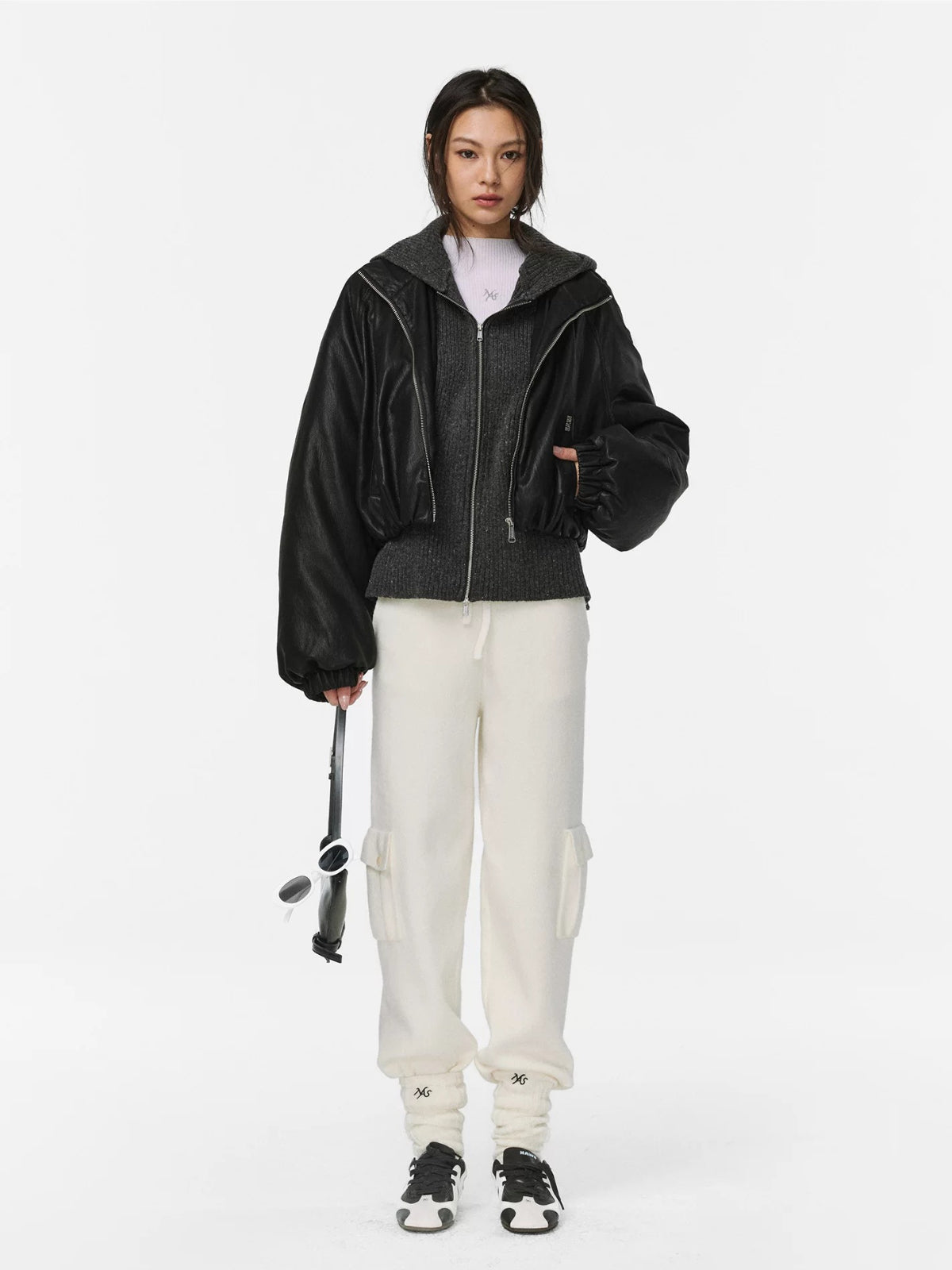 Nocturne Leather Knit Hoodie Coat