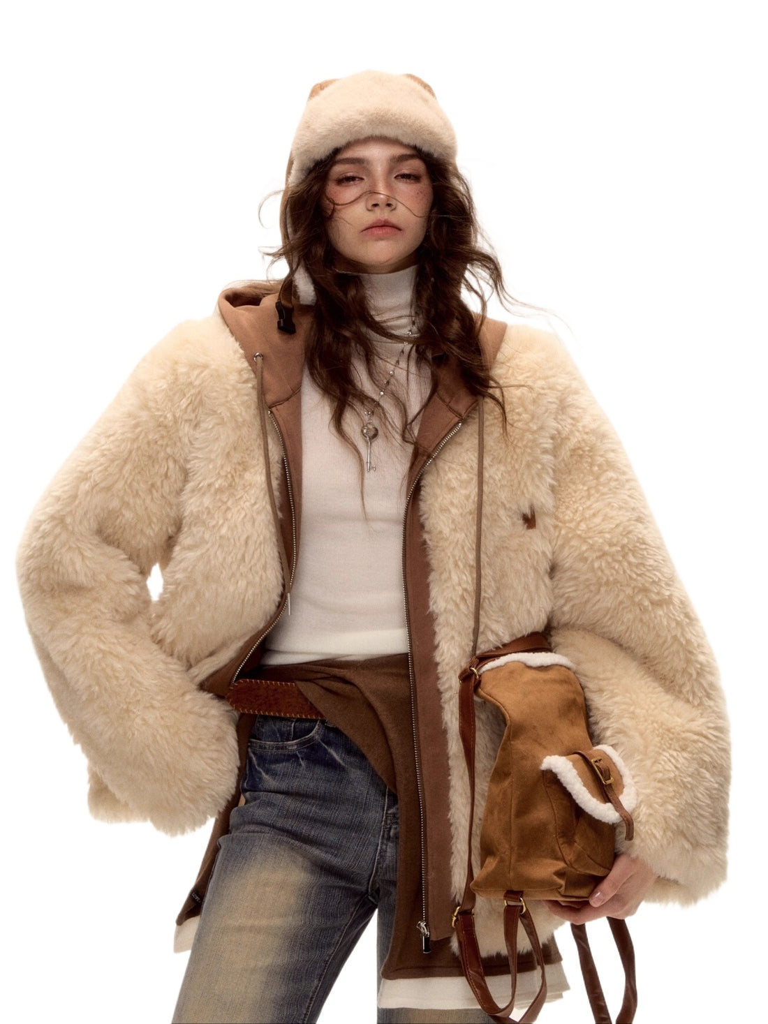 Hooded Shearling Hybrid Coat