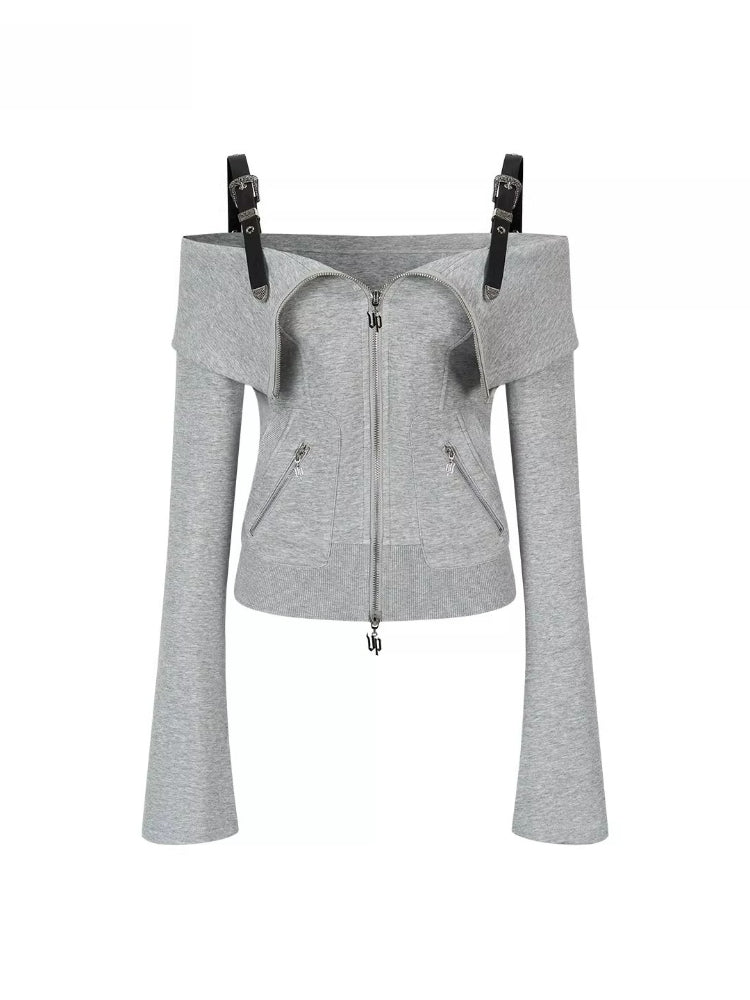 Off-Shoulder Sweatshirt Studded Skirt Set
