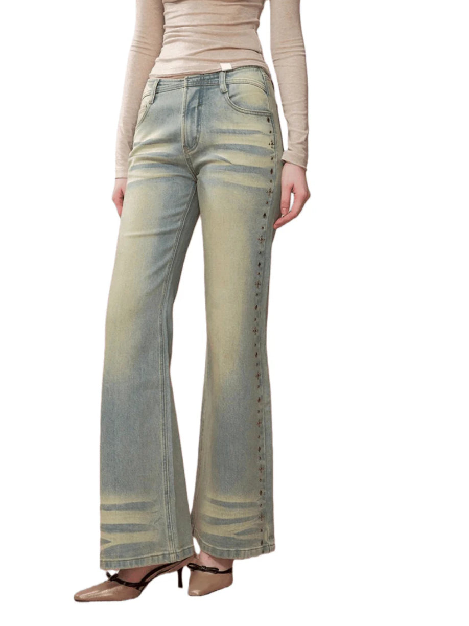 Studded Wash Straight-Leg Jeans