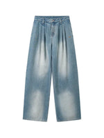 Denim Pleated Wide Leg Pants