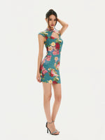 Floral Velvet Mandarin Collar Qipao Dress