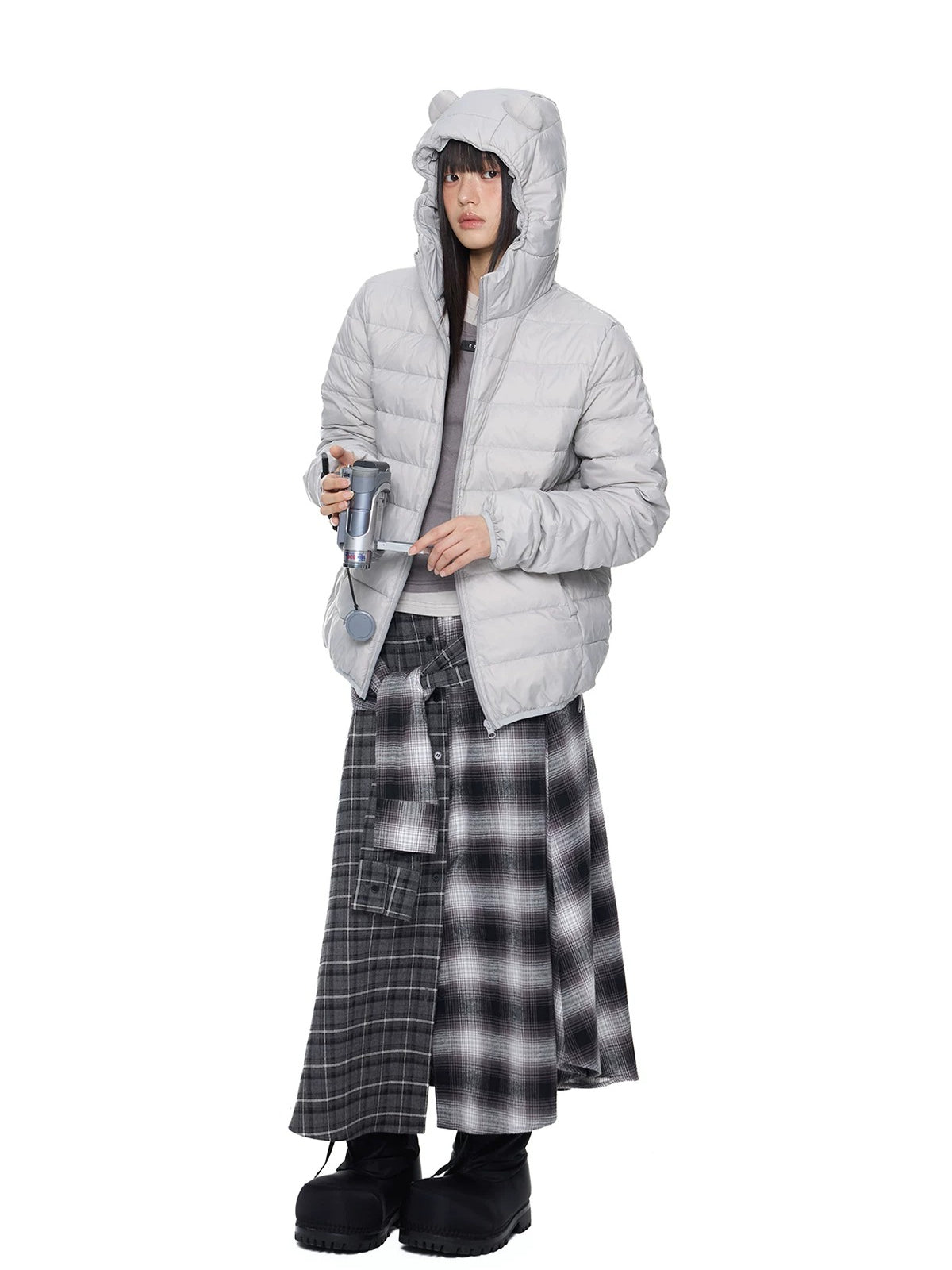 Plaid Waist A-Line Skirt