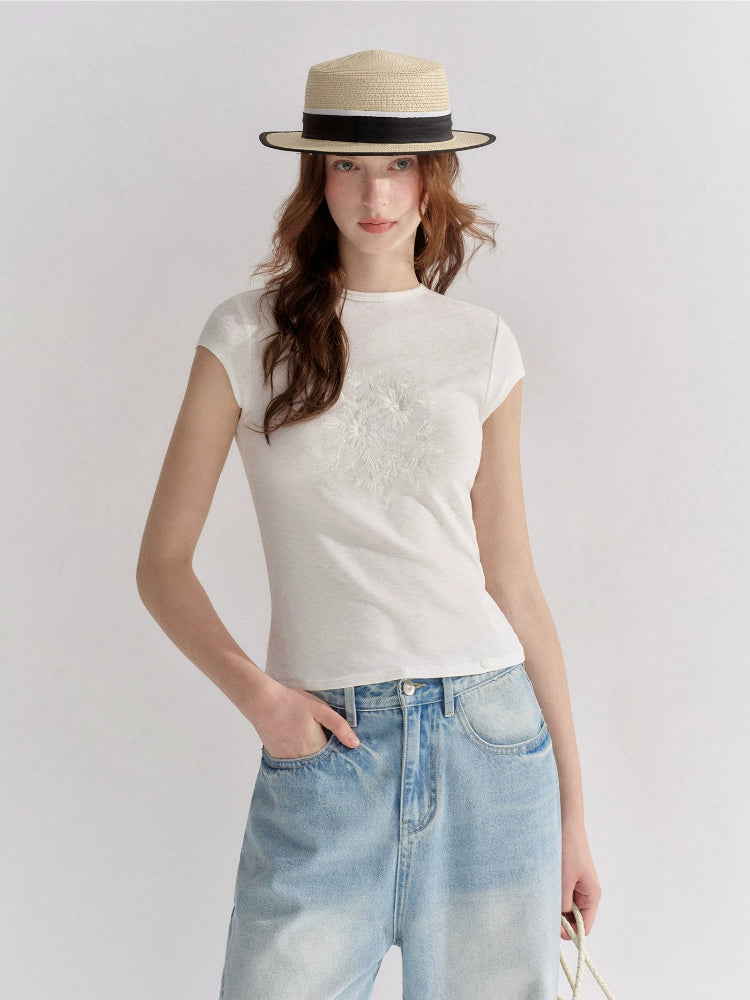 Floral Embroidered Fitted T-shirt