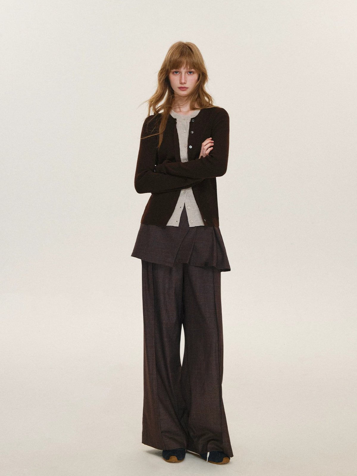 Contrast Layered Wool Blend Cardigan