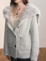 Fox Fur Large Notch Collar Cardigan