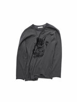 Distressed Cat Graphic Long Sleeve Cotton T-shirt