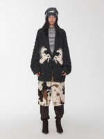 Pony Jacquard Horn-Button Chunky Cardigan