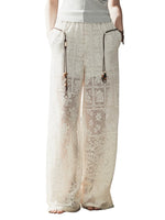 White Lace Hollow Wide Leg Pants