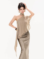 Asymmetrical Chiffon Halter Top