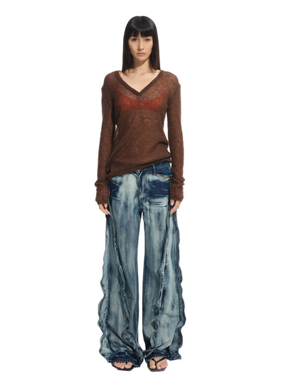 Alpaca Irregular Thin Long-sleeve Top