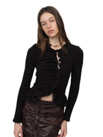 Knit Lace-Trim Panel Cardigan