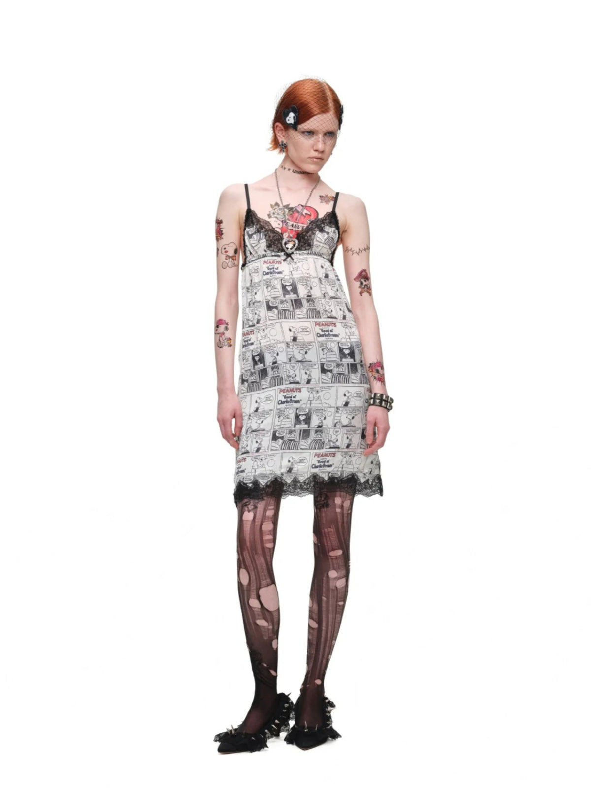 Vintage Comic Print Lace Cami Dress