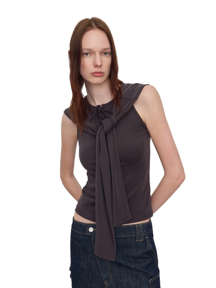 Stretch-Fit Knit Tied Tank Top