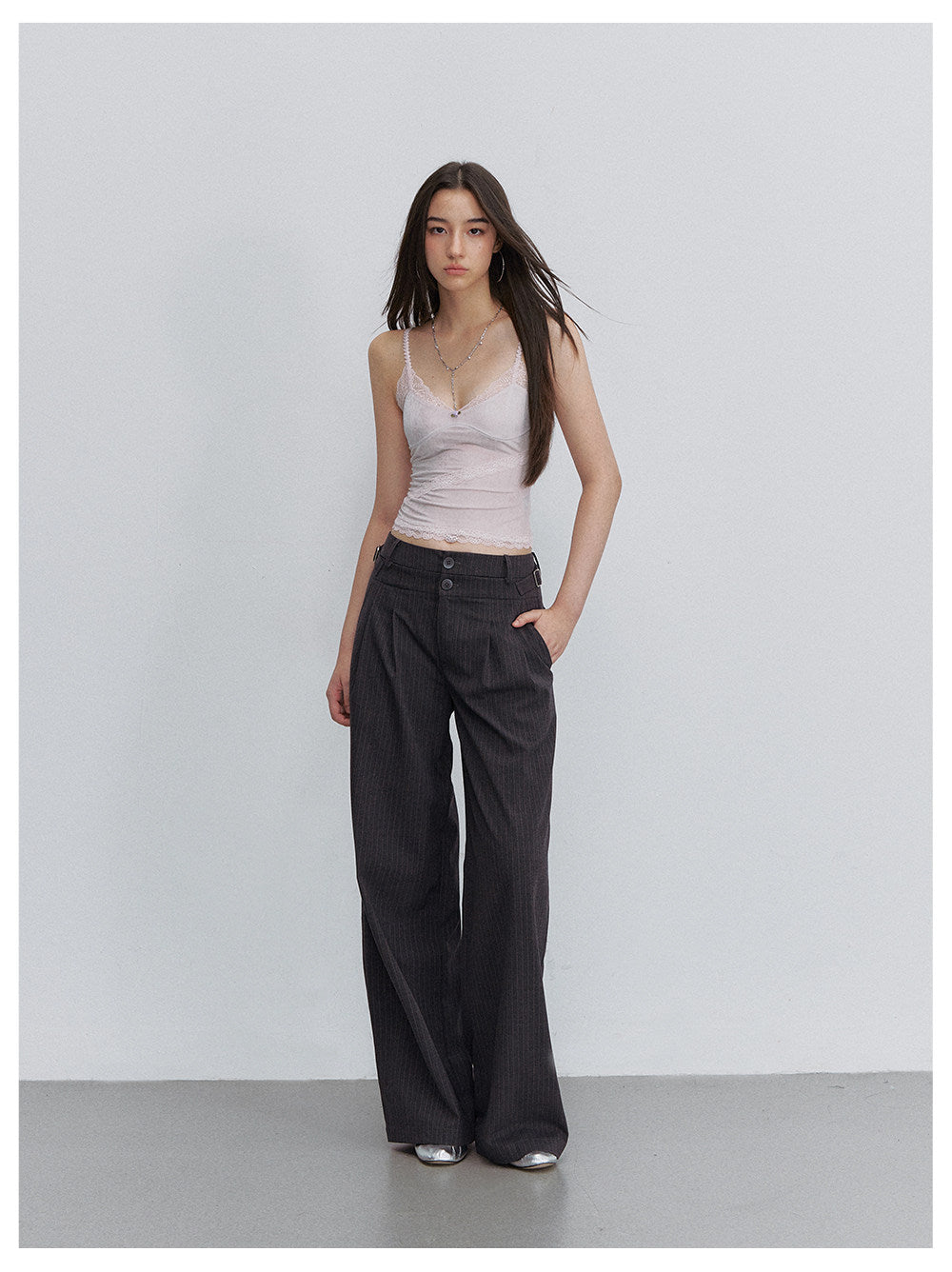 Pinstripe Wide Leg Trousers