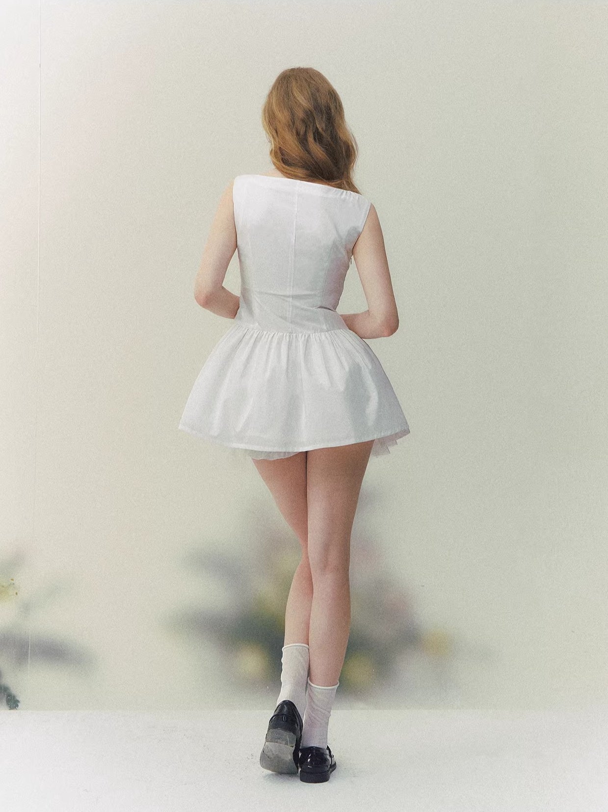 White Embroidered Bow Mini Dress