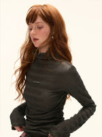 Textured High-Neck Slim Knit Top