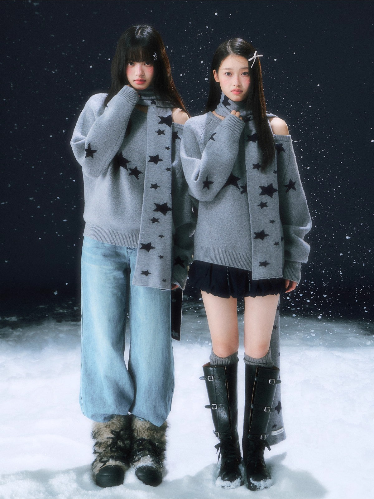 Gray Starry Knit Sweater