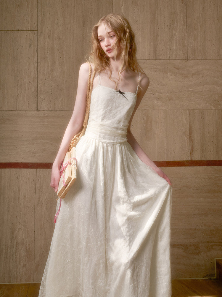 Lace Sequin Shimmer Waist - Cinching Camisole Dress